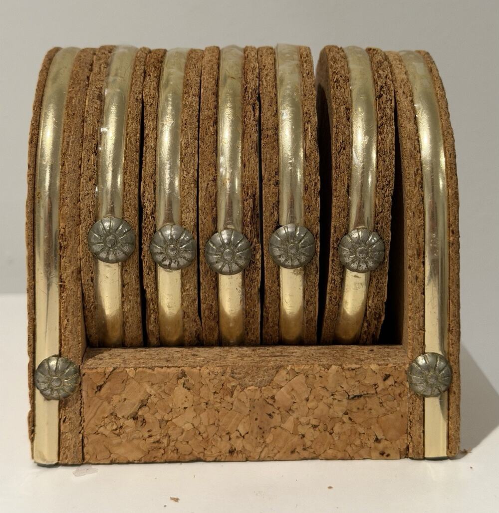 MCM CORK COASTERS SET OF 6 And Holder